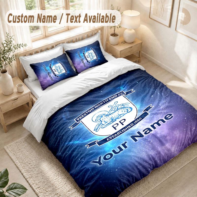 Custom Name Bedding Set 3 PiecesPreston North End Print Duvet Cover + 2 Pillowcases Soft Bed Decor
