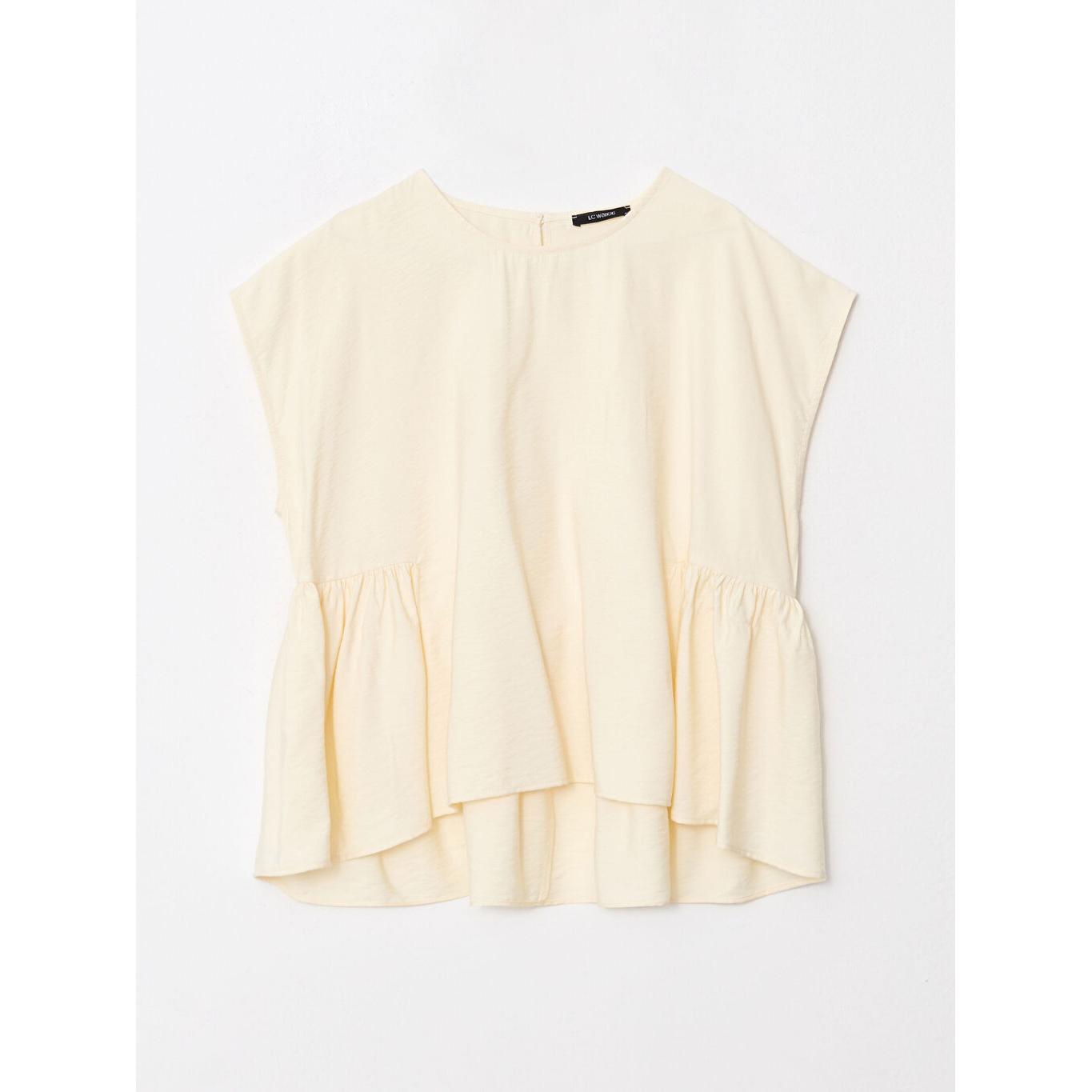 

Женская блузка большого размера с круглым вырезом и коротким рукавом, бежевая