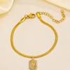 Punk Initial Letter Square Charm Bracelet Female Gold Color Stainless Steel 3mm Flat Snake Chain Link Bracelet for Women Jewelry