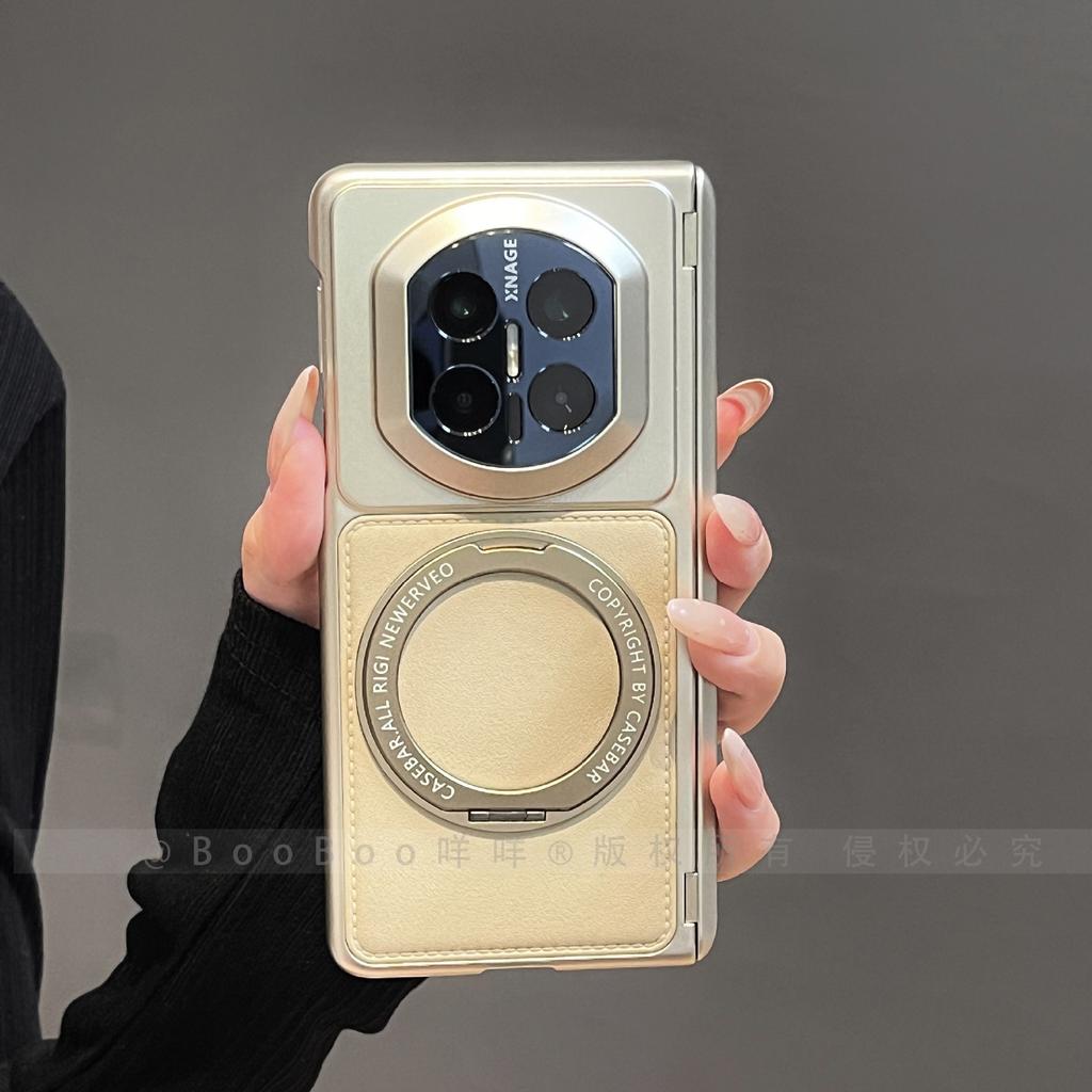 High-end Business Style Silver Leather Dual Central Axis 111 Rotating Bracket Is Suitable for Huawei MateX1 Folding Screen Mobile Phone