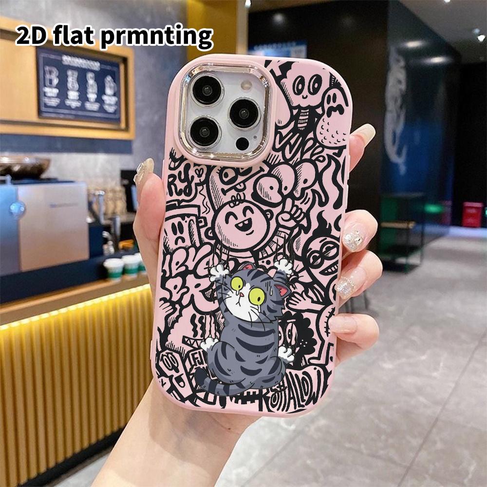 Phone case: 2D flat design suitable for iPhone 18 17 16 15 14 13 Pro cases, couple style, gray tabby cat, Christmas and Halloween gift