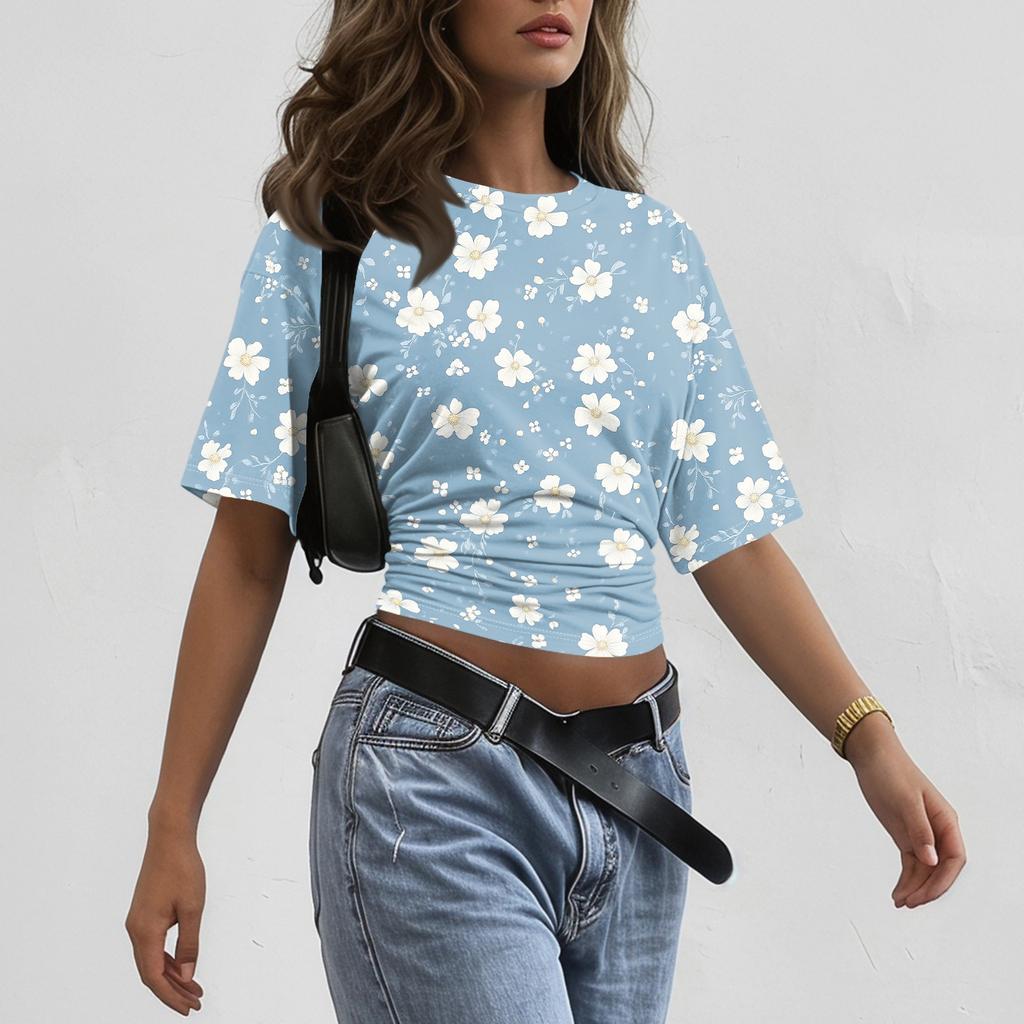 Women’s Crew Neck Pullover Short Sleeve T Shirt Loose Fit Floral Print Casual Summer Top Soft Lightweight Fabric
