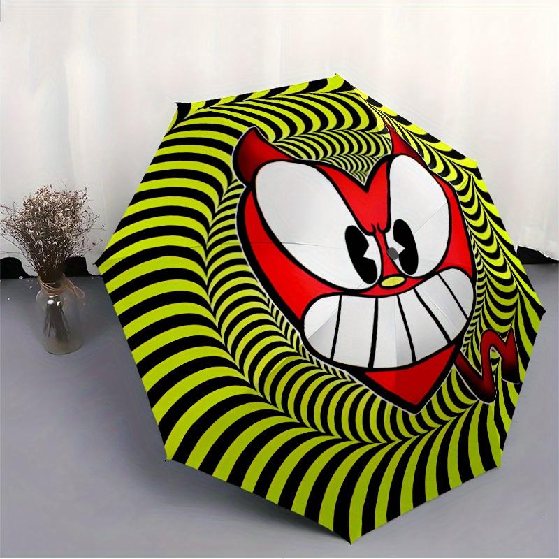 1pc Devilish Pattern Automatic Open/Close Umbrella with Windproof, Functional Design, 8-Rib Sturdy Canopy