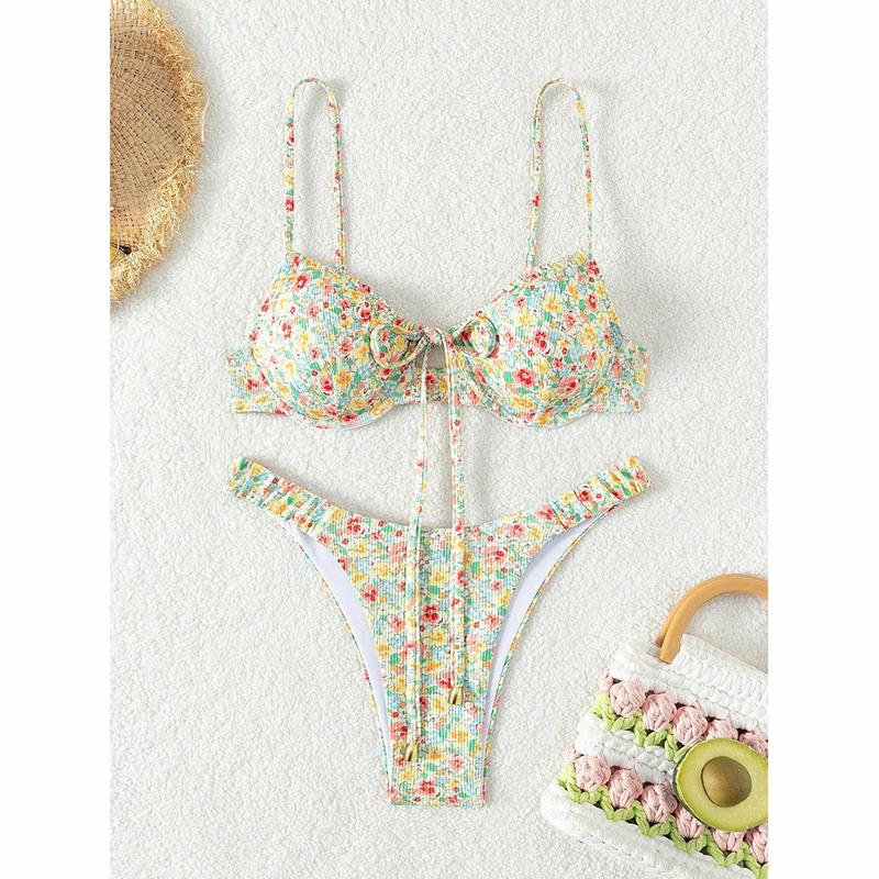 Maillot de bain deux pièces pour femme, push-up, sexy, imprimé, uni