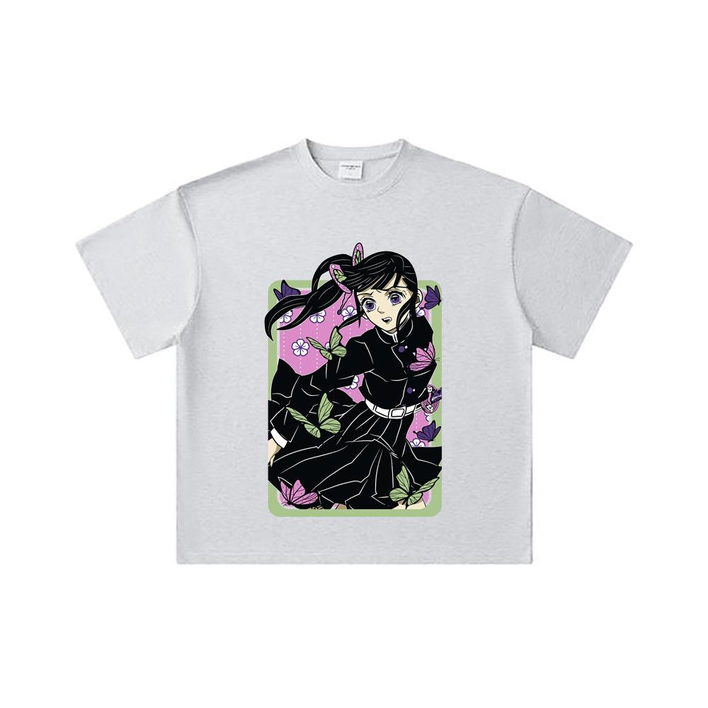 260 GSM Double Yarn 32 Count 100% Cotton Demon Slayer V77 Kanao Print Unisex Heavy Cotton T Shirt
