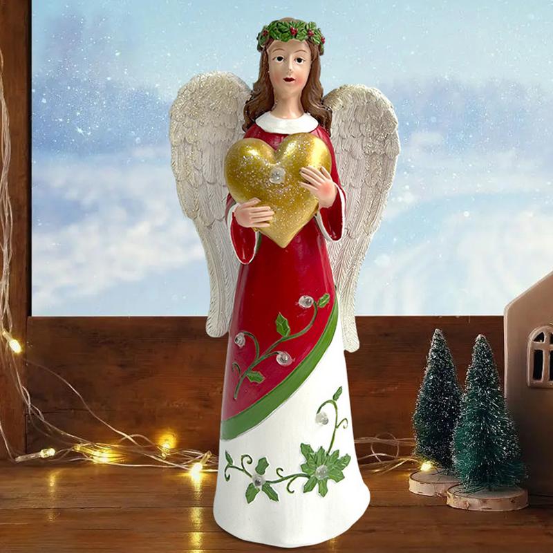 Vánoční Anděl Socha Dekorativní Skulptura na Stůl 12 Palců Svítící Sochy a Figurky pro Vánoční Stolní Dekor Náboženské