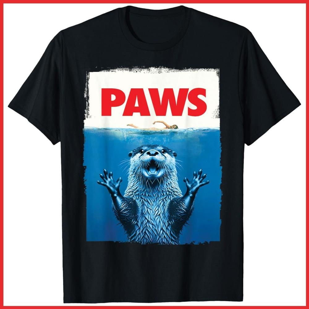 Paws Otter Funny Otter Lover Gifts Black Cotton T-Shirt Unisex T-Shirt S
