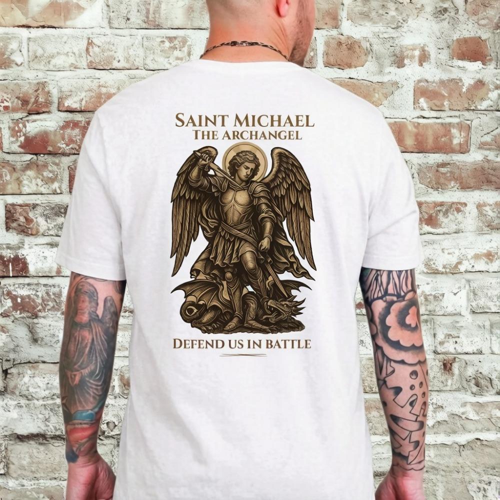 VergeStyle Sint-Micha&euml;l Aartsengel T-shirt, Rooms-Katholiek Krijgersgeest Pantser Ronde Hals Katoen Korte Mouw Heren Comfortabele Stijl XXL wit