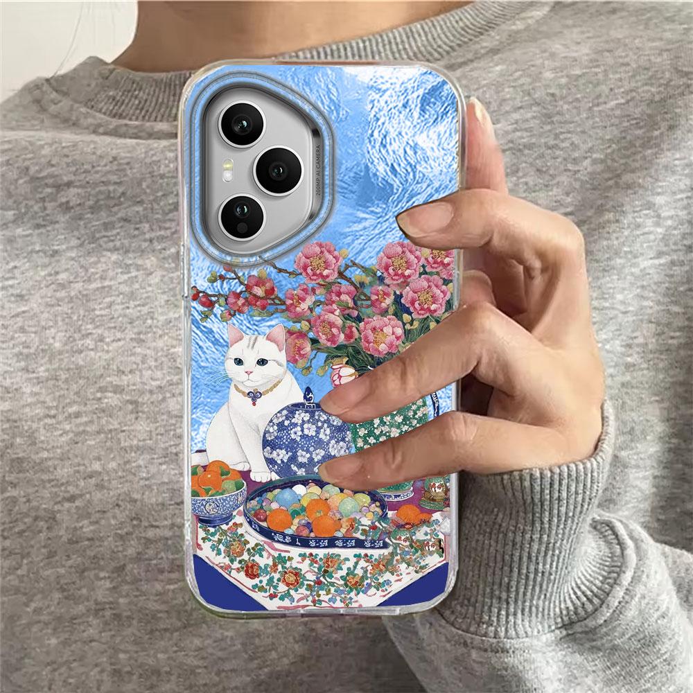 Retro Purple Cat Flower Women Phone Case for Honor 400 200 90 Smart Pro Magic7 6 5 70 Lite X9a X9c X9b X8b X8a X8c X7c X6c Cover
