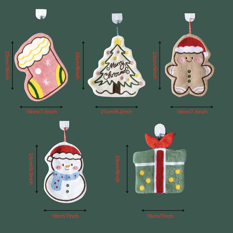 Christmas Hand Towel Cartoon Gingerbread Man Snowman Coral Fleece Towel Christmas Home Kitchen Bathroom Decoration Xmas Gifts