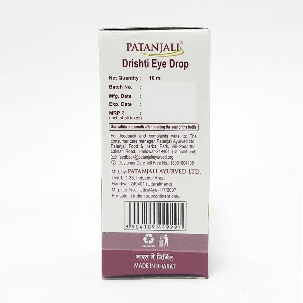 Patanjali Drishti Eye Drop, With Shwet Pyaz, Adrak Swaras, Nimbu Swaras, Shahad | 10ml