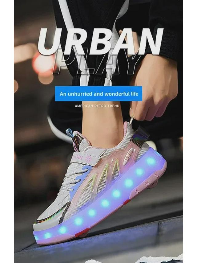 Girls' Double-Wheeled Roller Skate Shoes with Hidden Wheels for Students