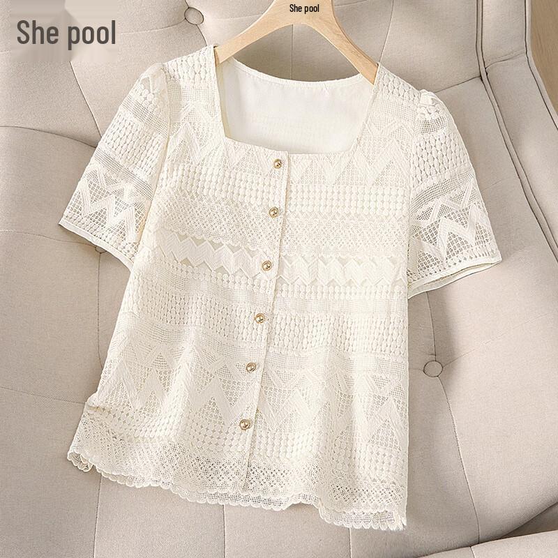 Women s Slim Fit Lace Square Collar Blouse S