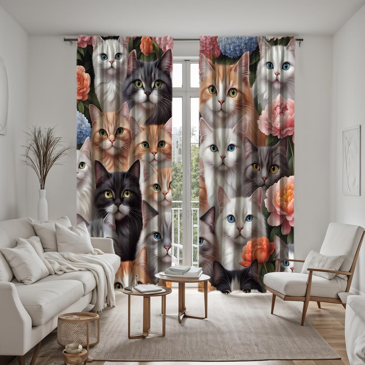 

2 шт. HD кошка питомец декоративная занавеска Желтая завязка цифровая печатная занавеска украшение дома стиль украшение гостиная спальня ro W52H63inchW132H160cm