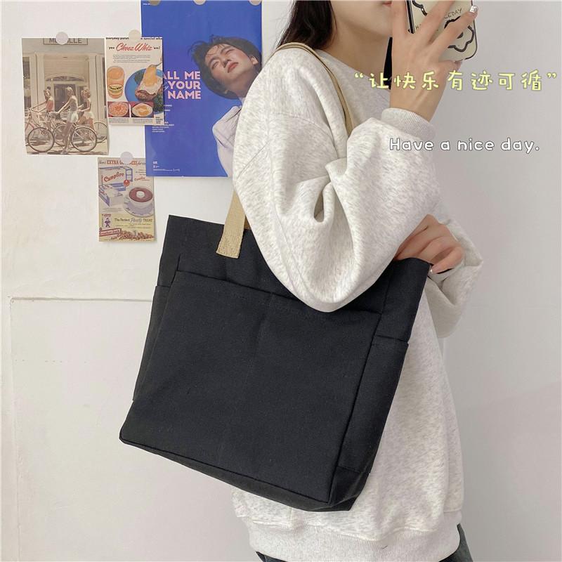 Large Capacity Canvas Tote Bag Urban Minimalist Style Shoulder Handbag