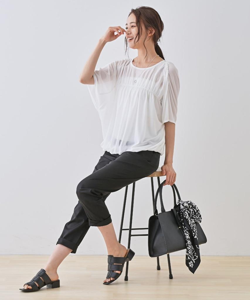 INDIVI Washable Shirred Sheer Black Size 38 12713600 Top, Women's, (019), (M),