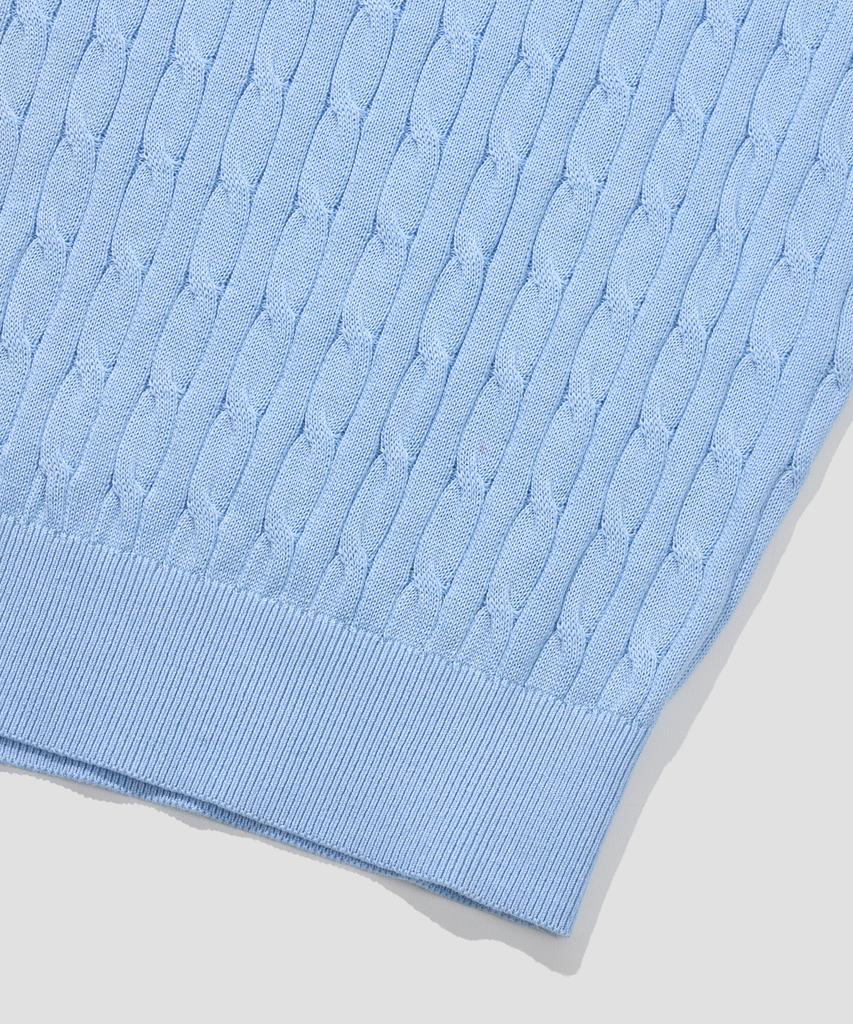 AGOD Cotton Modal Washable Crew Neck Cable Knit [Sky Blue]