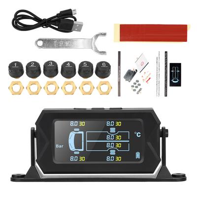 Solar Car RV Truck LCD TPMS System monitorowania ciśnienia w oponach z 6 zewnętrznymi czujnikami Bezprzewodowy 180° Regulowany uchwyt Wodoodporny