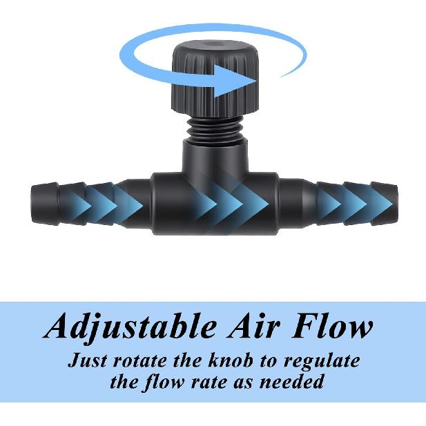 20 Pcs Aquarium Air Control Valves for 3/16" (4mm) ID Airline Tubing, Adjustable Black T Shaped Hose Connectors Single Way Plastic Air Flow
