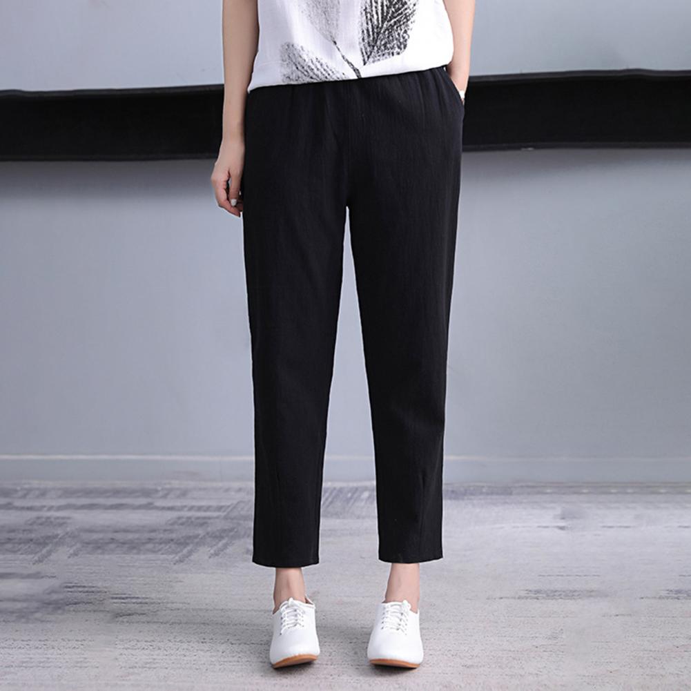 Women Harem Pants Wide Leg One Tone Long Pants with Pockets Elastic Waistband Relaxed Fit Fit Hiking Trousers