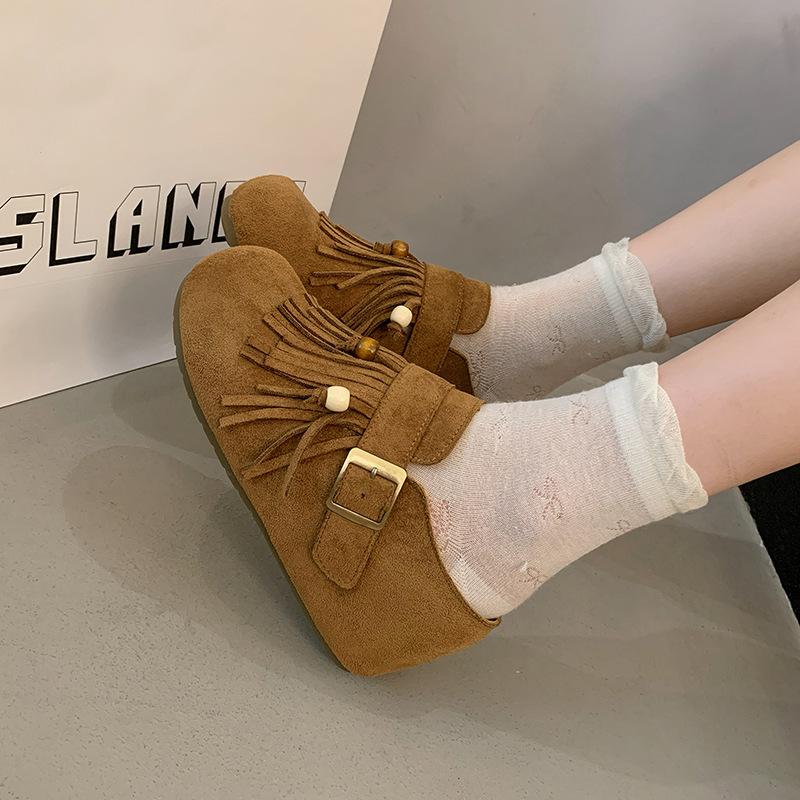 Sheepskin board~ Boken single shoes women's height increase 7CM new ugly and cute Muller one-pedal thick-soled retro baotou half slippers