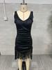 Retro Western Deep V Fringe Spaghetti Strap Slim Fit Dress