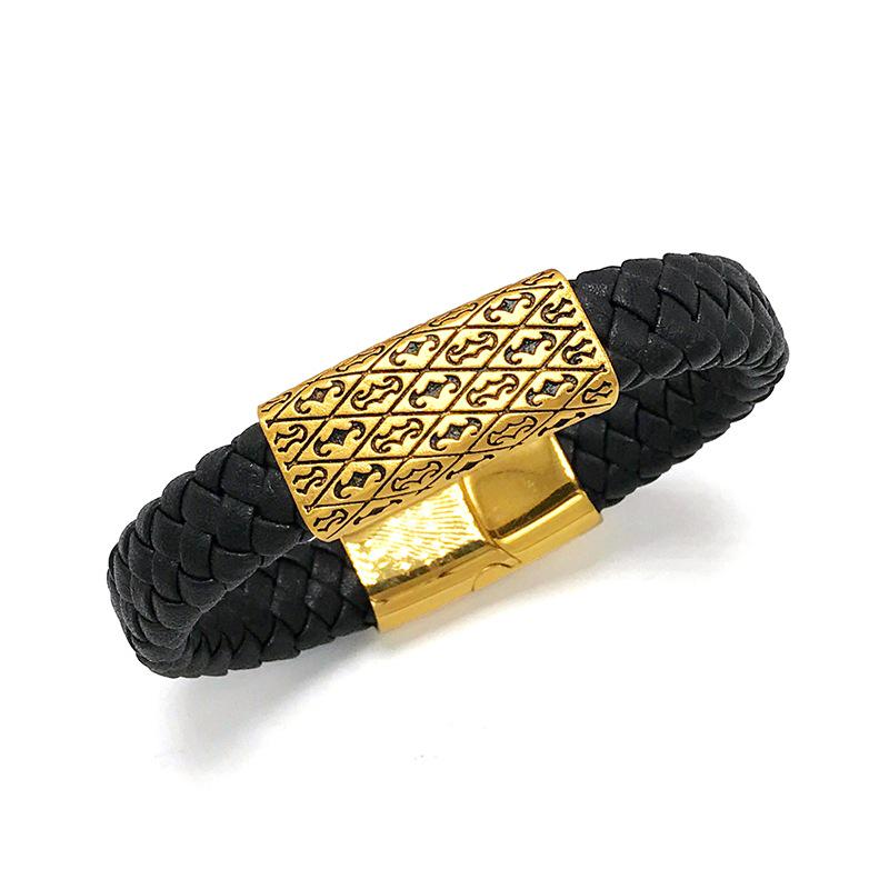 Vietnam Sandgold Persönlichkeit Ruyi Abakus Lederarmband für Männer - Dominanter Ethnischer Stil, Vergoldet.