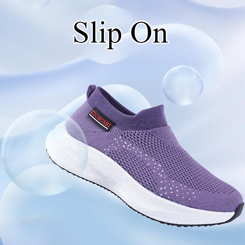 Women's Breathable Slip On Sneakers Summer Comfort Mesh Flying-Woven Low Top Casual Shoes Cushion Soft Soled Walking Shoes Lady
