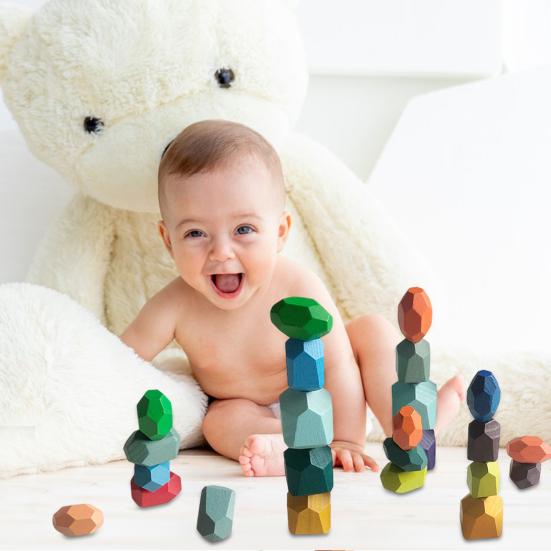 36 Stück Holz Stapelstein Spielzeug Kleinkinder Hand-Auge-Koordination Gleichgewichtstraining Baustein Stapel