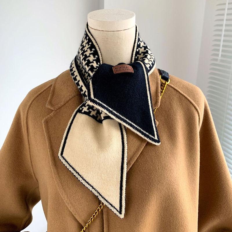Houndstooth Plaid Luxury Brand Knitted Scarf  New Scarf Women Winter Scarf Long Skinny Small Scarf Female Neckerchief Scarf