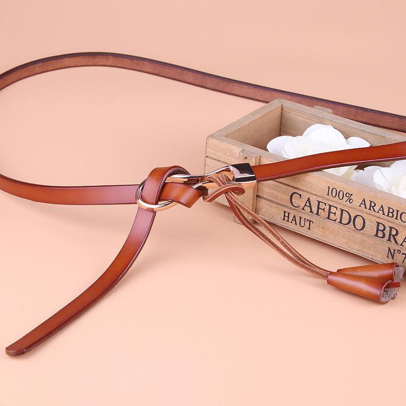 Genuine Leather Womens Fashion Belt With Alloy Buckle And Tie Closure For Office Style