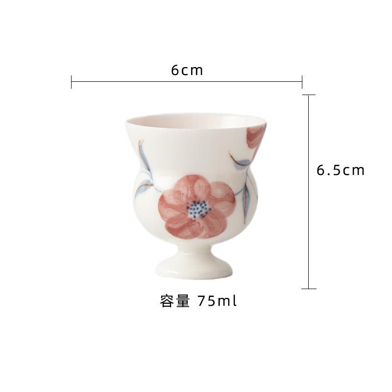 

2pc/lot Hand-painted Peach Blossom Teacup Ancient Tea Bowl Water Jug Tea-tasting Meditation Cup Chazhan Master Cups For Tea 75ml
