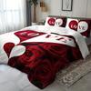 Love Rose Letter Print Duvet Cover Set - Romantic Red & White Design with 1 Duvet Cover + 2 Pillowcases, High-Definition Print