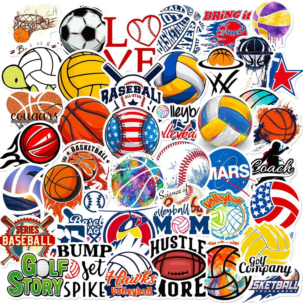 50 Ball Sports Stickers, Football Volleyball, Softball, Football, NBA Basketball Sports Set Stickers