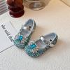 Kids Pink Rhinestone Crystal Decor Mary Jane Flat Shoes