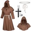 Halloween Wizard Costume Cosplay Medieval Hooded Robe Monk Friar Robes Priest Costume Ancient Costume Clothing Christian Suit