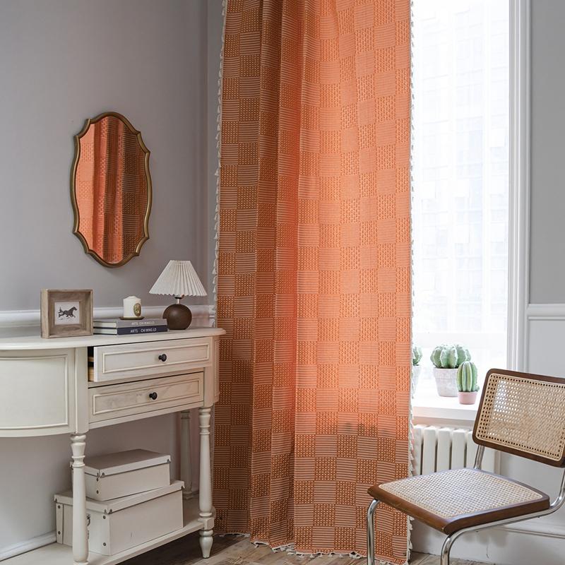 Terylene Cotton Semi-blackout Curtain Finished Embroidery Solid Color Living Room Kitchen Valance Bedroom Home Decoration