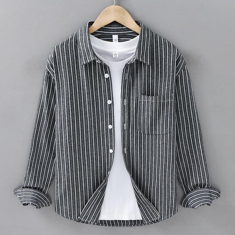 

Весенняя мужская рубашка в полоску из чистого хлопка, японская повседневная и стильная, свободная рубашка с длинным рукавом 3XL