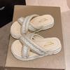 Slippers Women's Summer Outer Wear 2025 New Green Cross-dissolved Thick-bottomed Pearls with Skirt Sandals