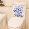 Badezimmer-WC-Aufkleber, modernes minimalistisches blaues Blumen-Schmetterlingsmuster, selbstklebende Gemälde für die Badezimmer-Wohnzimmerdekoration