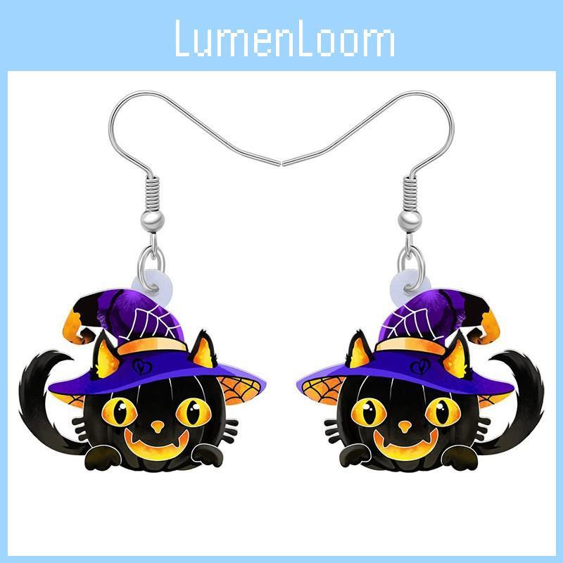 Halloween Themed Cat Pumpkin Skull And Dog Pattern Women Acrylic Earrings For Daily Casual And Party Looks