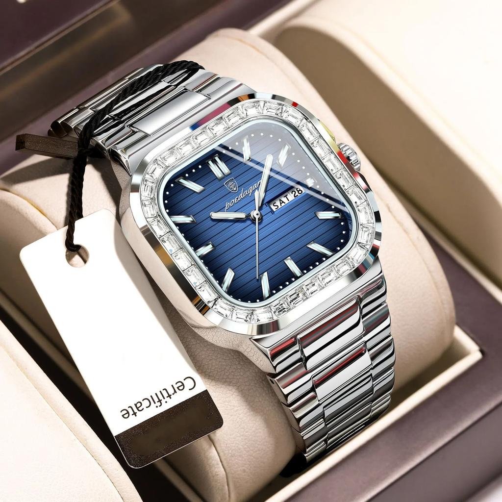 Men's Waterproof Luminous Quartz Watch Diamond Studded Dual Calendar Dial Business Watch Holiday Gifts Men's Exquisite Gift Watch