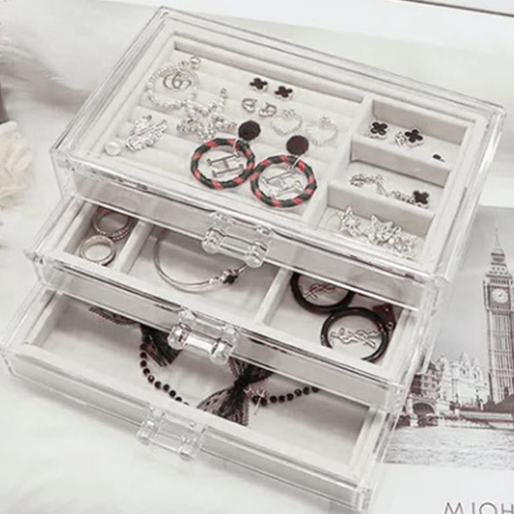Drawer Type Jewelry Storage Box 3 Layer Organizer Earring Ring Bracelet Dustproof Box Holder