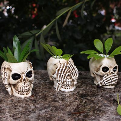 Vaso de Caveira Artesanato Decorativo em Resina Decoração Criativa de Varanda para Exterior Vaso de Flores de Esqueleto para Jardim Quintal Decoração Artística para Casa