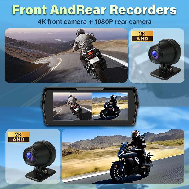 6.8 Inch Motorcycle Navigation 2K DVR Wireless CarPlay Android Auto IP67 Waterproof Dual Bluetooth Display Screen Portable TPMS