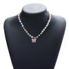 Bohemian Simple Colorful Rice Bead Necklace, Ethnic Style Contrasting Color Butterfly Pendant Pearl Necklace