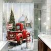 Festive Red Truck Christmas Shower Curtain With Waterproof, Machine Washable, Artistic Design, Suitable For Home, Hotel