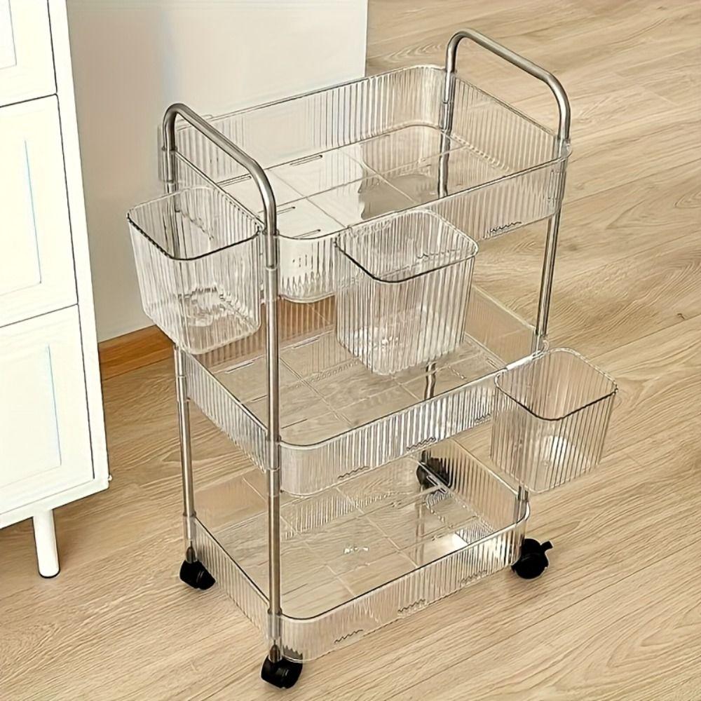 Clear Box Mobile Trolley Storage Cart 3 Tier Home Organize Multi Layer Storage Rack Large Capacity Multi-functional