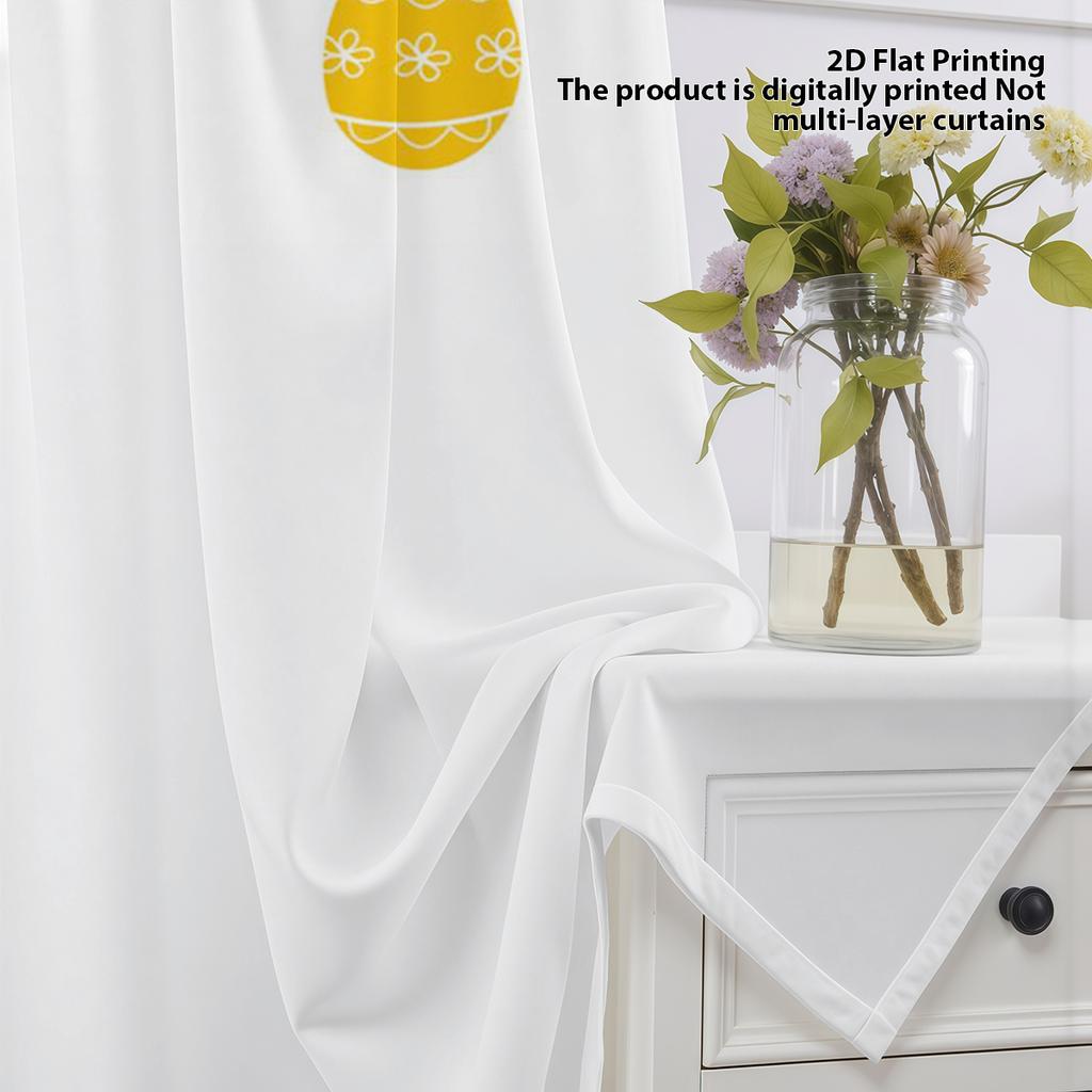 1PC Easter Egg Sheer Curtain - Hanging Colorful Egg Pattern Pole Window Curtain for Spring Home Decor
