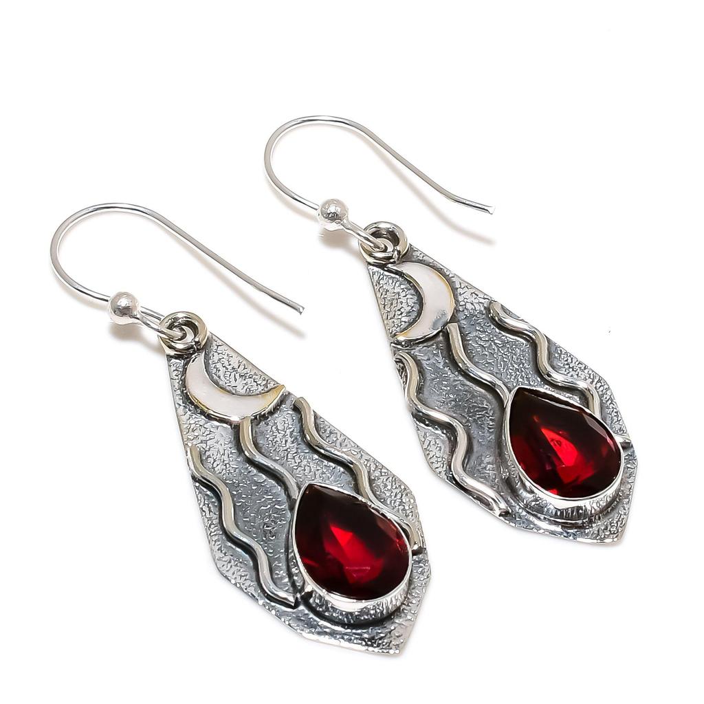 Ohrringe mit natürlichen roten Granat-Edelsteinen, 925 Sterlingsilber-Ohrring, handgefertigter Boho-Silberschmuck Hängeohrringe, Muttertagsgeschenke